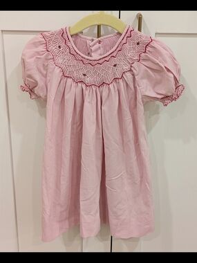 Pink Hand Smocked Short-Sleeve Dress